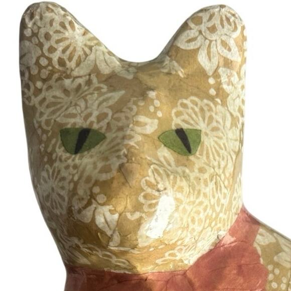 Papier (Paper) mache cat with bow made in Thailand 14" Tall 10" W Nonallergenic! - Picture 5 of 9